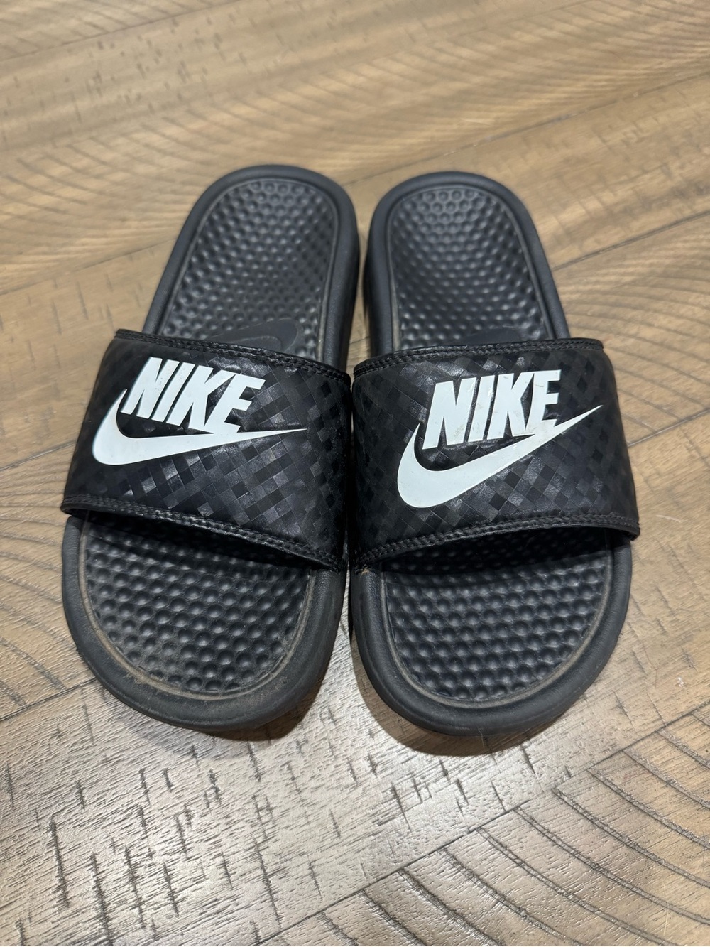 Nike Black Slide Sandals with White Swoosh